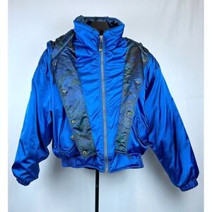 Obermeyer Women's Ski Puffer Jacket VTG Blue Sz-8 Full-Zip Button-up Insulated